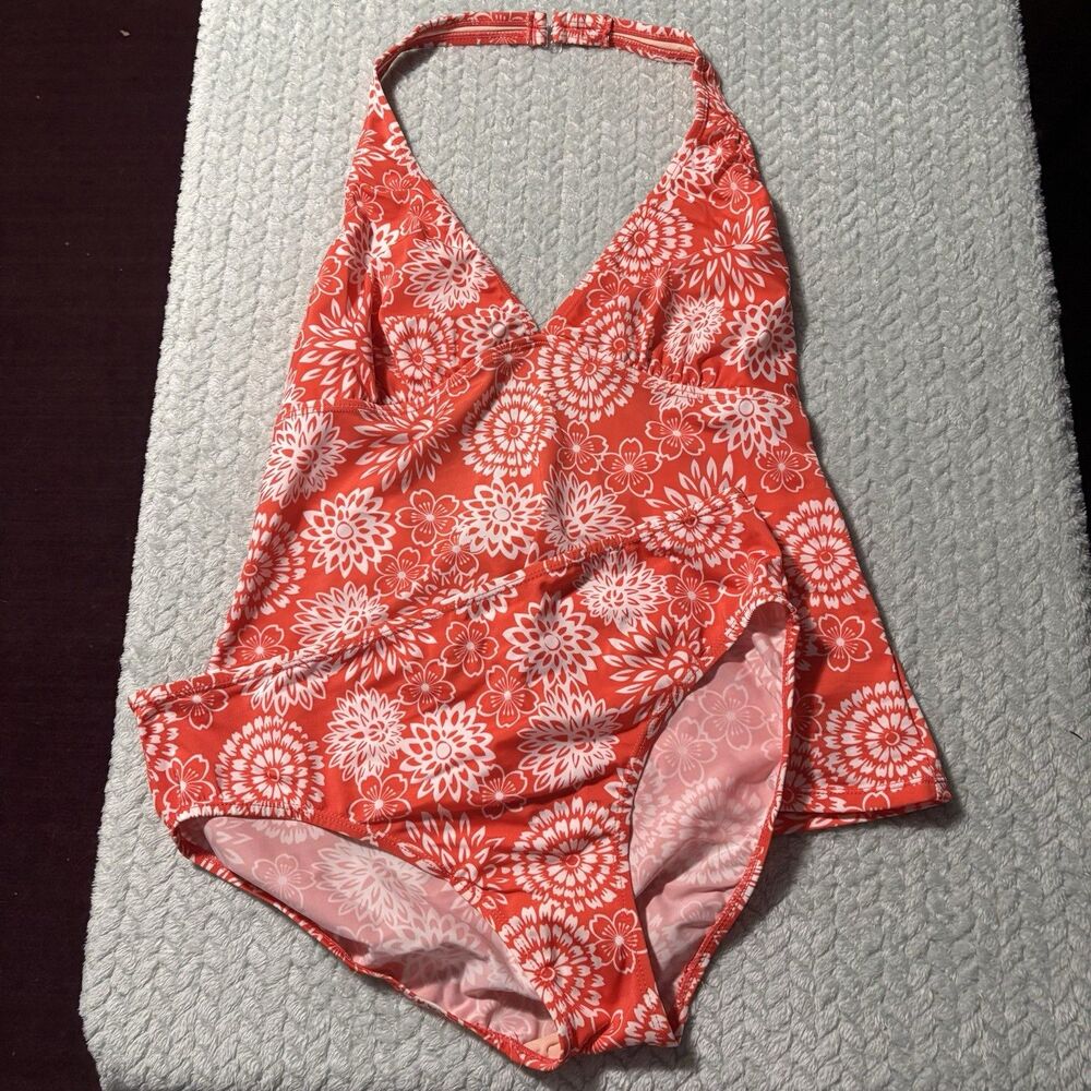 Islander Swimwear 14 Tankini Two Piece Set Orange Coral Hawaiian Floral Swim